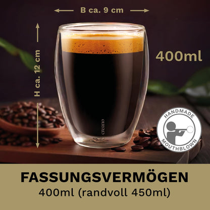 Creano Doppelwandige Trinkgläser 400 ml, 6er Set, spülmaschinenfest