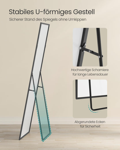 SONGMICS Standspiegel 160 x 50 cm Ganzkörperspiegel Aluminiumrahmen