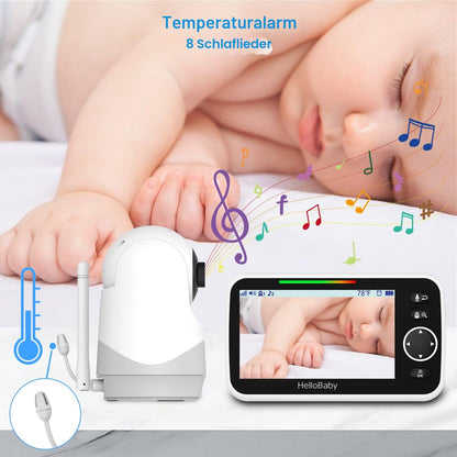 HelloBaby Babyphone mit Kamera, 5-Zoll-Display und Nachtsicht