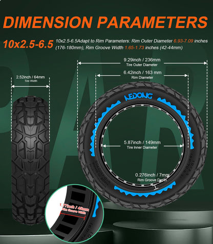 BANGTING Vollgummireifen 60/70-6.5 für E-Scooter, 2 Stück, Blau