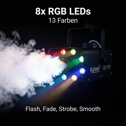 Katomi Nebelmaschine 500W Mini mit 8 RGB LEDs und Fernbedienung