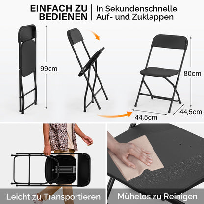 Bonnlo Klappstuhl 6er Set, Gartenstuhl Metall & Kunststoff, schwarz