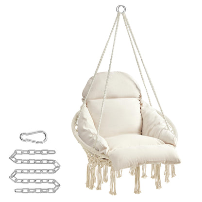 SONGMICS Hängesessel GDC042M01 mit Kissen, bis 120 kg, cremeweiss – Hängestuhl mit Quasten