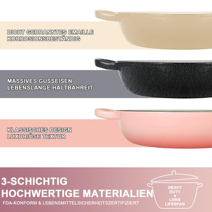 AHJ Dutch Oven Gusseisen Schmortopf 5,7 L mit Gärkorb, Rosa