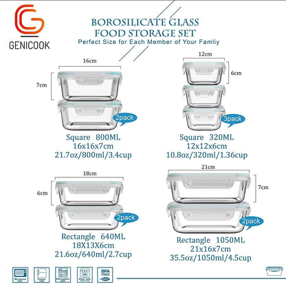 GENICOOK Vorratsdosen Set aus Glas, 9-teilig mit Deckel, luftdicht