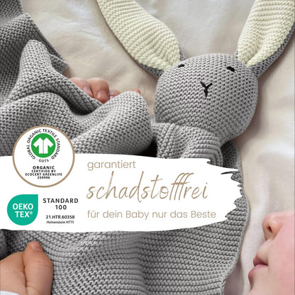 DIKOS SCHMUSE-Hase Babydecke & Kuscheltuch aus Bio-Baumwolle, grau