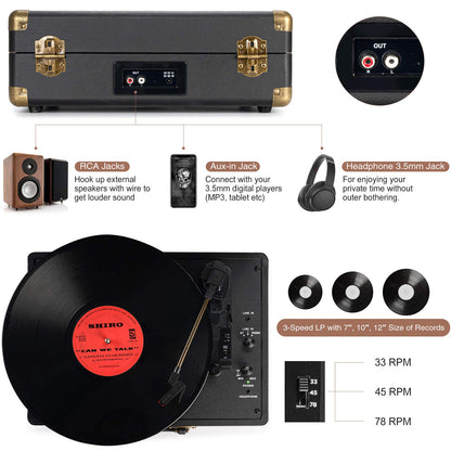 Vintage Koffer Plattenspieler – Bluetooth Vinyl, 3-Gang