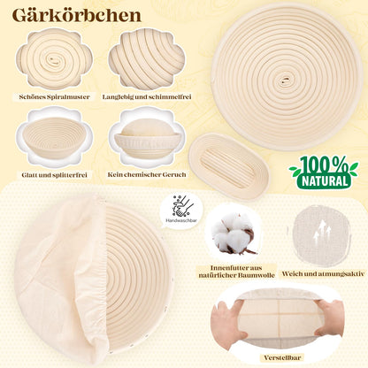 INNOCHEER Gärkörbchen Set, Sauerteig Starter Set mit Brotbackzubehör