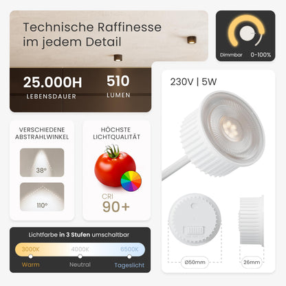MATO Aufbauspot LED 6er Set Weiss flach schwenkbar Ø80mm