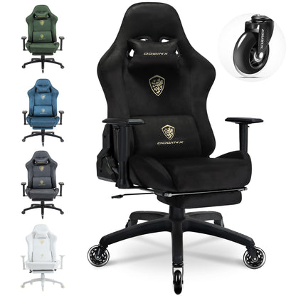 Dowinx Gaming Stuhl ergonomisch mit Fussstütze, 200 kg, schwarz, Bezug aus Wildlederimitat, 3D-Armlehnen