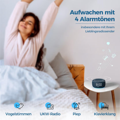 BUFFBEE Radiowecker mit Nachtlicht, UKW-Radio und Dimmer, Marineblau