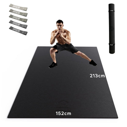 HAPBEAR Yogamatte XXL Fitnessmatte - Schwarz Rutschfest. Rechteckige Matte, polstert Gelenke bei Yoga & Fitness.