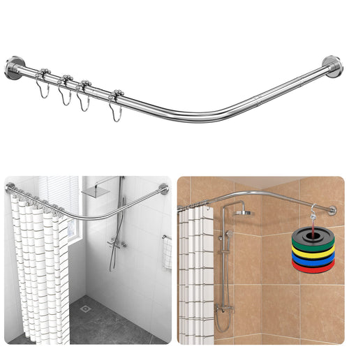Premium L-Form Duschstange Edelstahl - 70-100x70-100cm Silber. Zur Montage von Duschvorhängen in Eckbereichen.