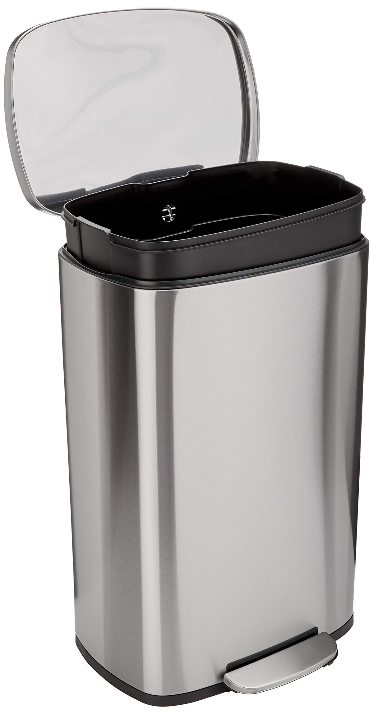 Amazon Basics 50l Rechteck Mülleimer - Küche, Pedal, Satiniert Nickel. Rechteckiger 50L Abfalleimer in Satiniert Nickel mit Pedalöffnung für die Küche.