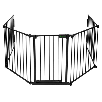 VOUNOT Kaminschutzgitter Schutzgitter - 5 Elemente, Schwarz 300x75 cm. Flexibles Metallgitter zur sicheren Abgrenzung von Kamin-Gefahrenbereichen.