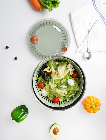 Lunememo Salatschleuder Edelstahl 5L, rutschfest, mit Stopptaste