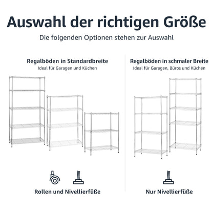 Amazon Basics Schwerlastregal 5 Böden – Chrom, 91x36x183 cm