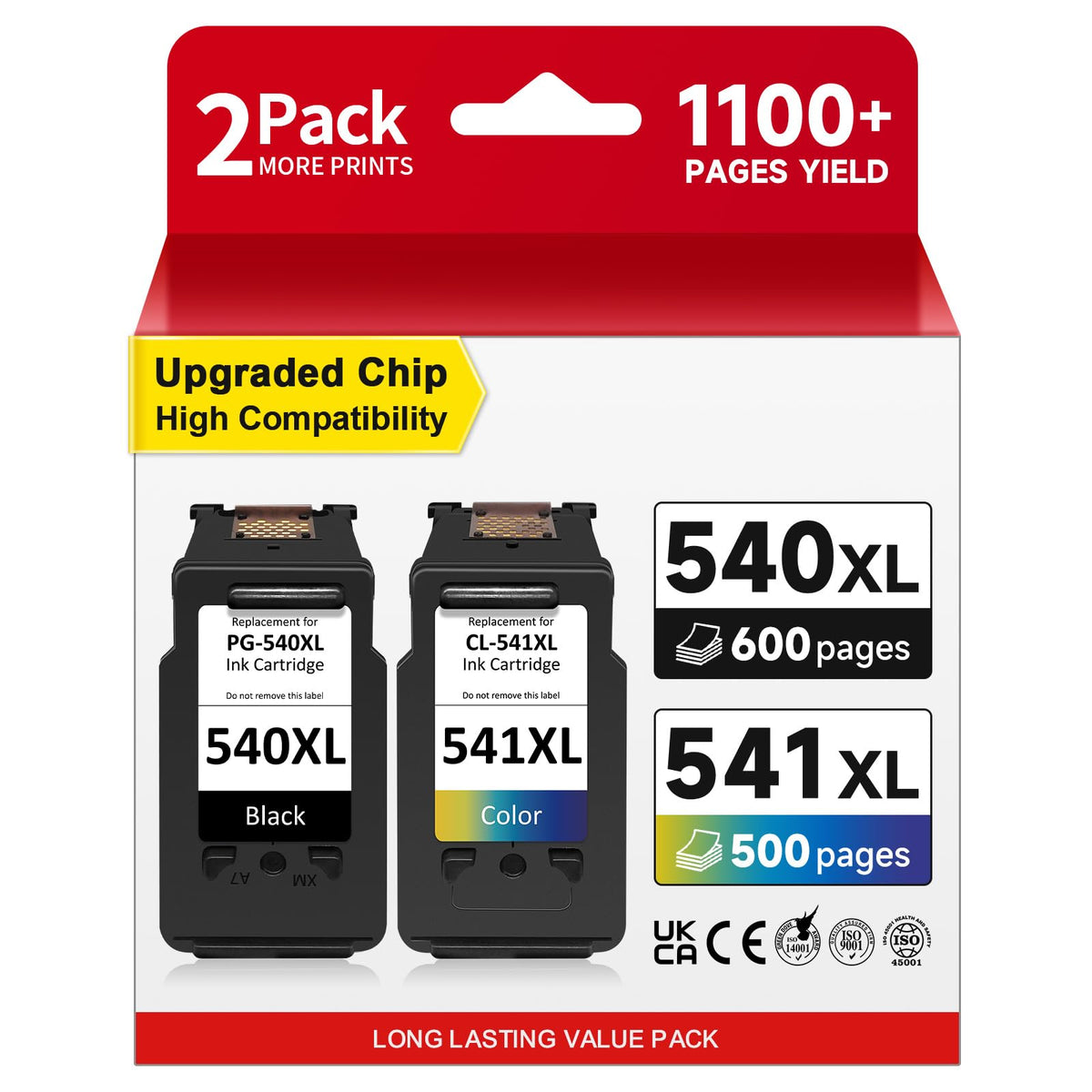 InkYeah PG-540 XL CL-541 XL Tintenpatronen Multipack für Canon Pixma, 2er-Pack mit schwarzer und dreifarbiger Patrone