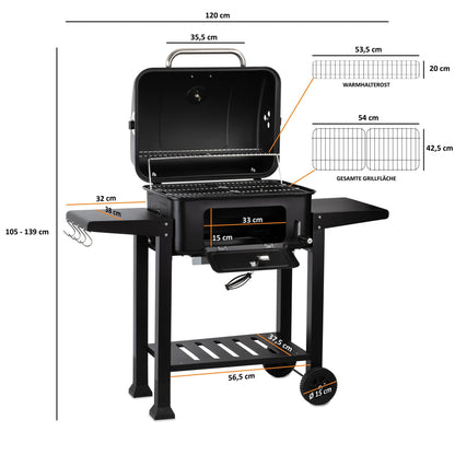 BBQ-Toro Holzkohlegrill Grillwagen BBQ15 mit Deckelthermometer
