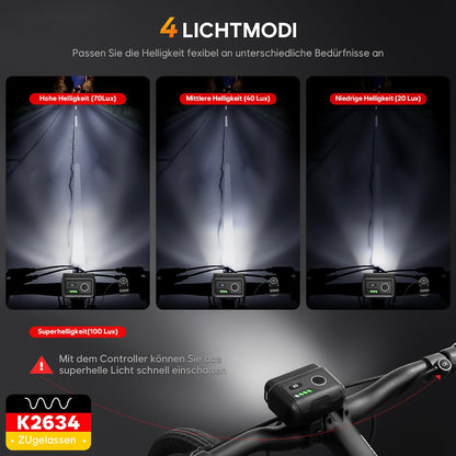 Linunity Fahrradlicht Set StVZO mit 100 Lux Fernlicht & Bremslicht