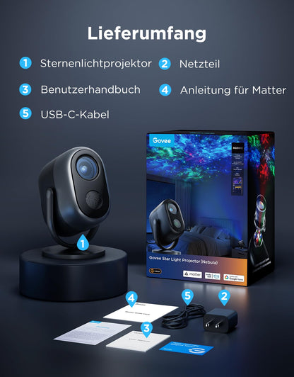 Govee H6095 Nebel Sternenhimmel Projektor, RGBW LED, Matter & Alexa