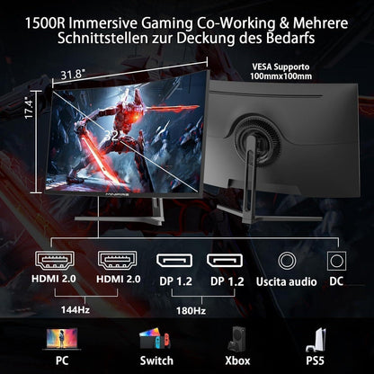 Minifire MFG32C3Q Gaming Monitor – 32 Zoll Curved 180Hz