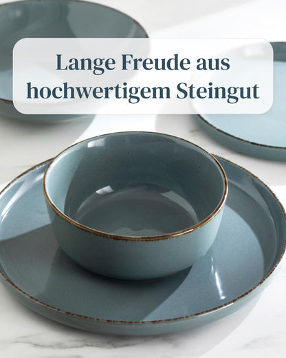 Pure Living Rustic Steingut Geschirrset 24 tlg. Rauchblau
