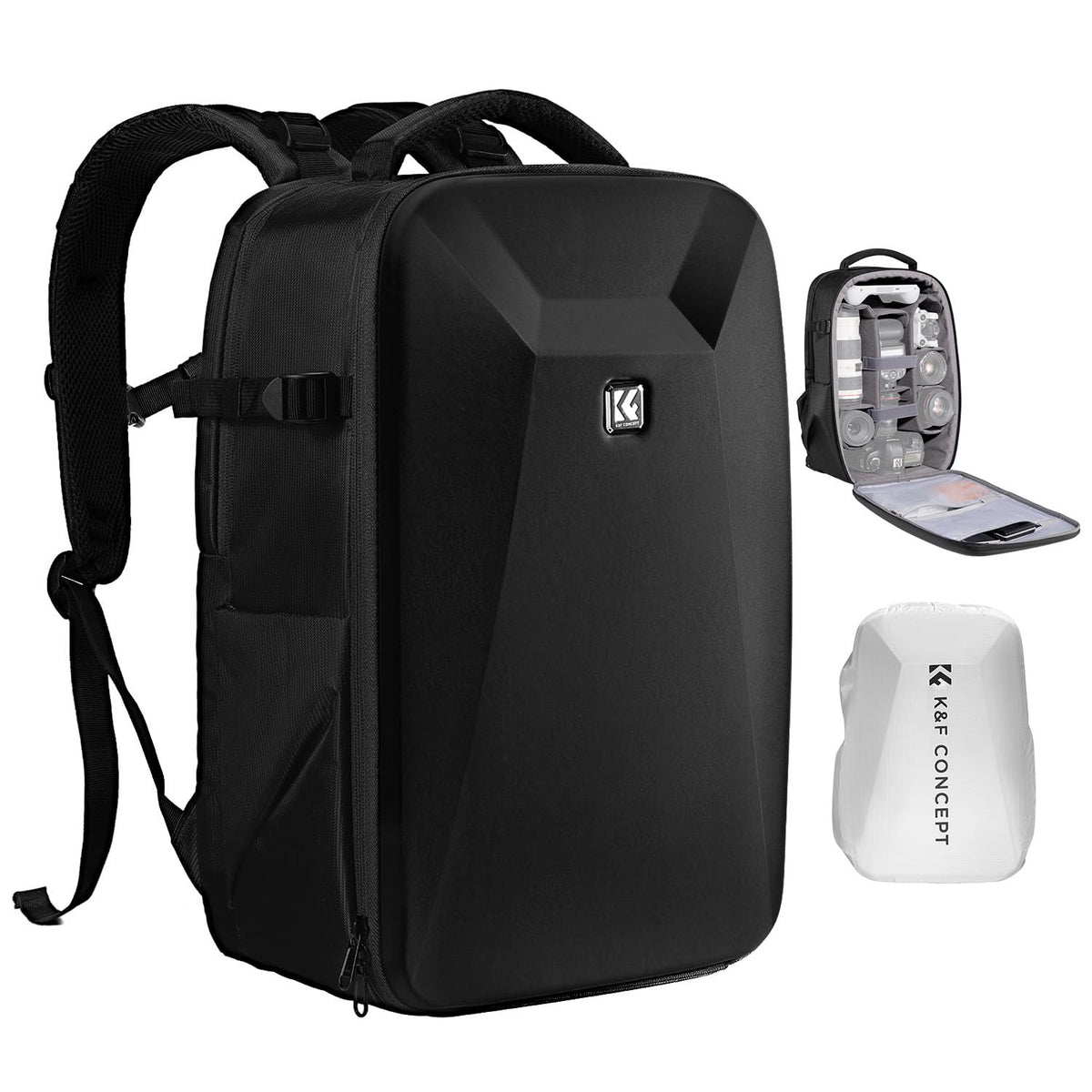 K&F CONCEPT Fotorucksack Hartschale 15.6" Laptopfach Drohnen: Schwarzer Hartschalen-Rucksack schützt Kamera, Drohne, 15.6" Laptop.