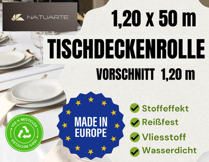 NATUARTE Tischdeckenrolle 1,20 x 50 m, stoffähnliches Vlies, weiss