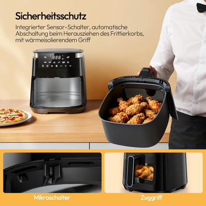 LLIVEKIT Heissluftfritteuse 5.5L | Airfryer mit Sichtfenster, schwarz