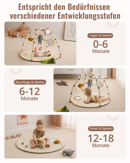 Blissful Diary Spielbogen Baby, Spieldecke mit 6 Spielzeugen, Beige
