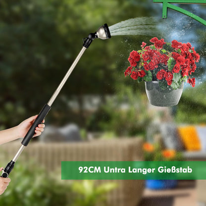 RESTMO Giessstab 92 cm aus Metall, Gartenbrause mit 10 Sprühmustern
