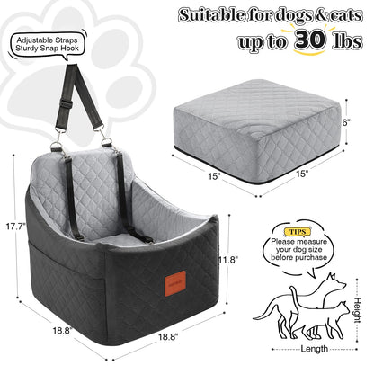 INDYBUD Hunde Autositz Erhöhter Memory-Schaum Sitz - Mittel, Schwarz Grau