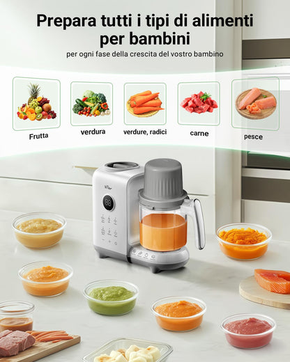 Bear 6-in-1 Babynahrungszubereiter mit Dampfgarer und Mixer, Weiss