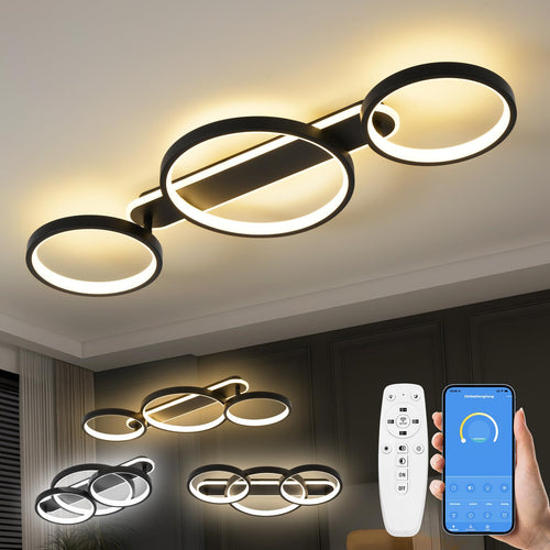 Lumis LED Deckenleuchte Dimmbar Ring 3-flammig - Schwarz 78cm. Schwarze Ringform für dimmbare LED-Raumbeleuchtung.