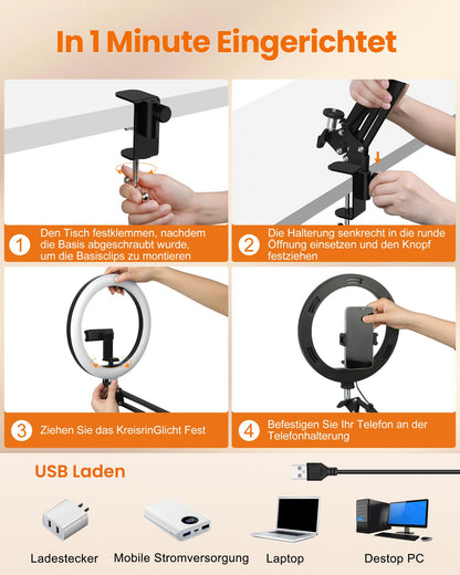Evershop Ringlicht mit Stativ 10 Zoll, dimmbar, 3 Lichtfarben