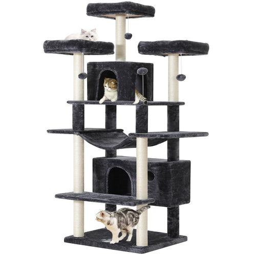 MSmask grosser Kratzbaum XXL für grosse Katzen – Rauchgrau. Mehrstufiger Baum mit Sisalstämmen zum Klettern, Kratzen, Schlafen.