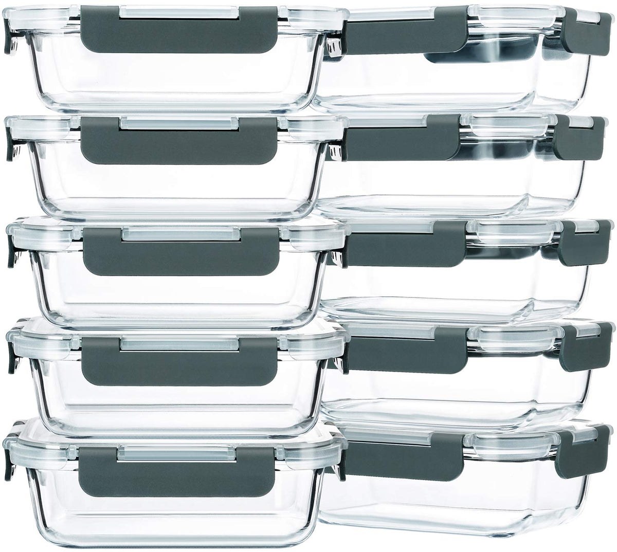 M MCIRCO Glas-Frischhaltedosen Set, 625 ml, 10 Stück, Borosilikatglas – rechteckige Glasbehälter mit Deckel