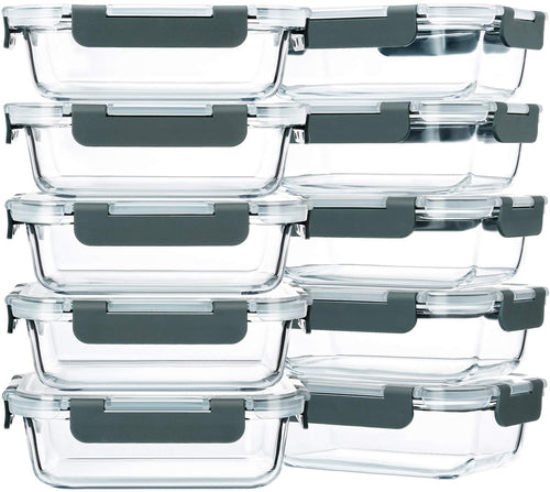 M MCIRCO Glas-Frischhaltedosen Set, 625 ml, 10 Stück, Borosilikatglas – rechteckige Glasbehälter mit Deckel