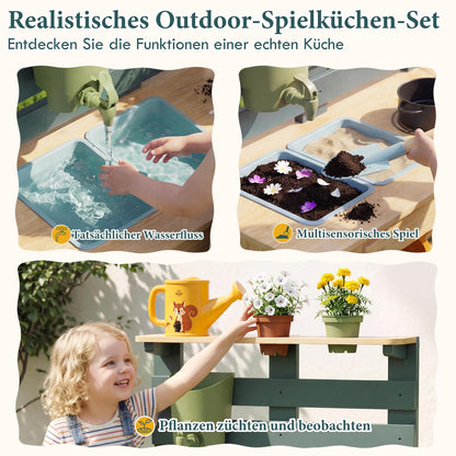 Lehoo Castle Matschküche Outdoor aus Holz, Spielküche mit Wasserhahn