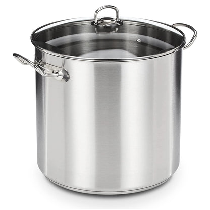 GSW Profi-Topf mit Glasdeckel, Edelstahl, 20 l, induktionsgeeignet – silberner Kochtopf für Herd und Backofen