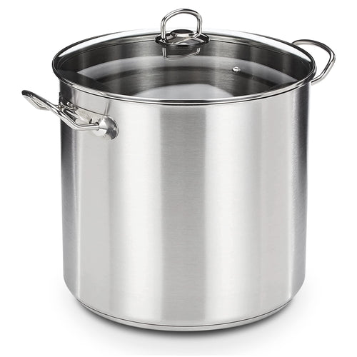 GSW Profi-Topf mit Glasdeckel, Edelstahl, 20 l, induktionsgeeignet – silberner Kochtopf für Herd und Backofen