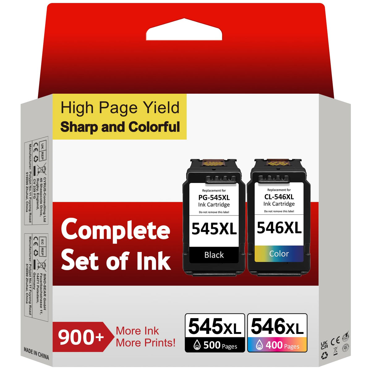 Sunnieink PG-545XL CL-546XL Druckerpatronen 2er-Pack für Canon Pixma, Patrone schwarz und dreifarbig