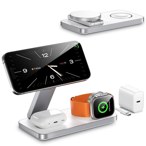 QTlier T8 3-in-1 MagSafe Ladestation für iPhone, Apple Watch, AirPods, weiss und faltbar