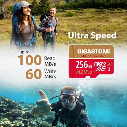 GIGASTONE MicroSDXC Speicherkarte 256GB, UHS-I U3 V30 mit SD-Adapter