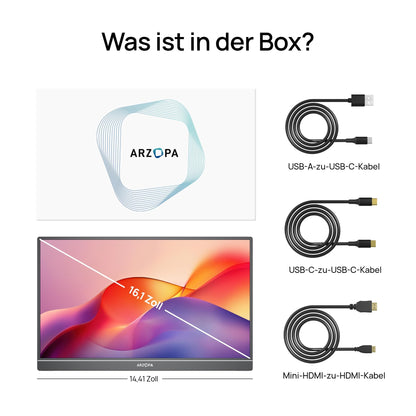 ARZOPA Z1C Portabler Monitor 16.1 Zoll FHD IPS mit HDMI und USB-C