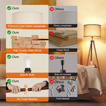 OUTON LED Stehlampe Dimmbar Dreibein Holz Regal – Braun