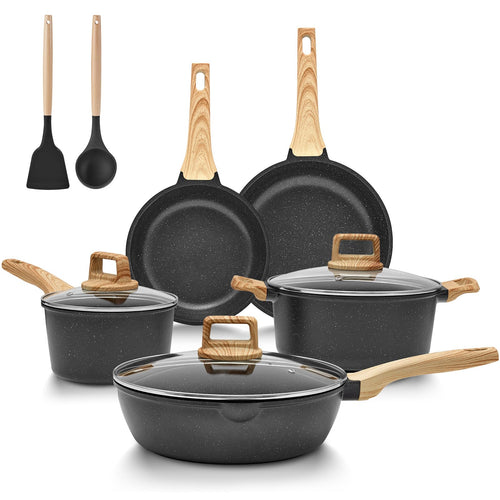 BLAZANT Granit Antihaft Induktions Töpfe und Pfannen Set 10-tlg. Grau gesprenkelt. Zum Kochen auf Induktionskochfeldern.