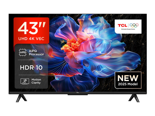 TCL 43V6C 43 Zoll 4K UHD Smart Fernseher Google TV HDR. Schwarzer Flachbildfernseher für 4K UHD HDR Inhalte & App-Streaming.