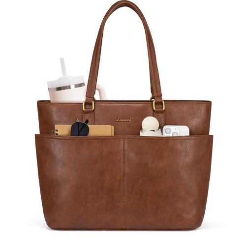 LOVEVOOK Handtasche Damen gross Laptoptasche 17.3 Zoll Shopper aus veganem Leder